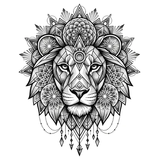 AI tattoo design: a lion head made of sacred geometry, Geometric style