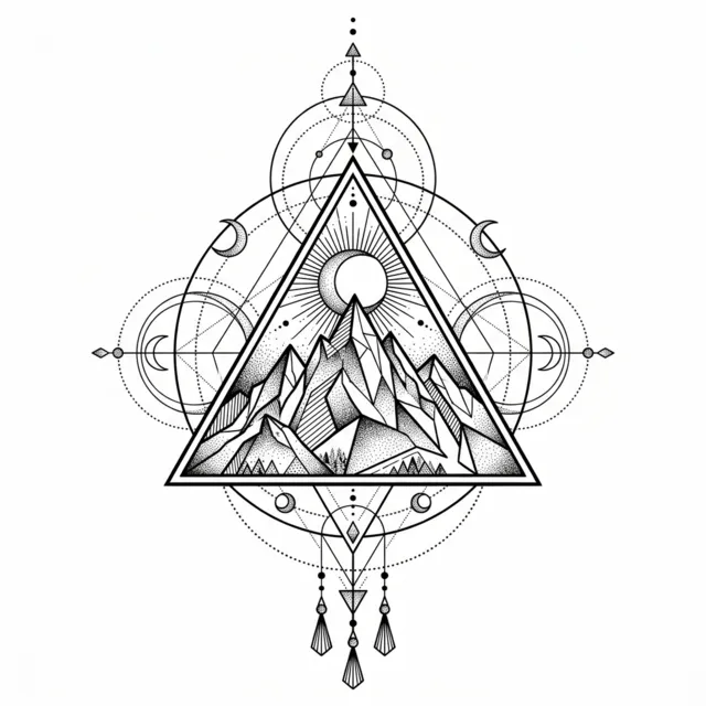 Geometric tattoo design: a mountain inside a triangle