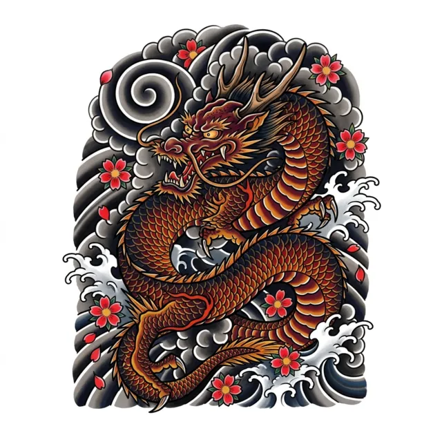 Japanese tattoo design: a dragon coiled in clouds
