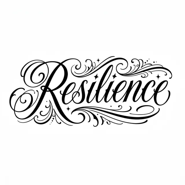 Lettering tattoo design: the word "Resilience" in flowing script