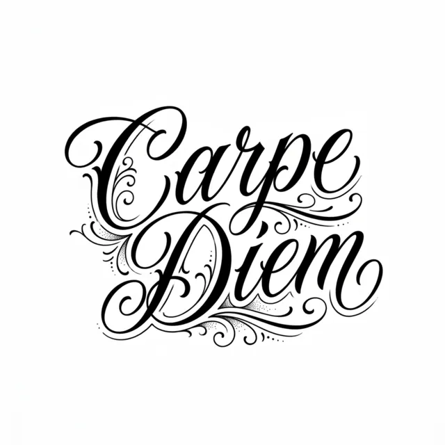 Lettering tattoo design: the words "Carpe Diem" with a small flourish