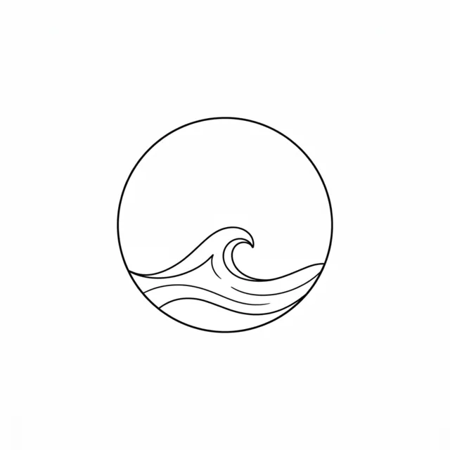Minimalist tattoo design: a small wave inside a circle
