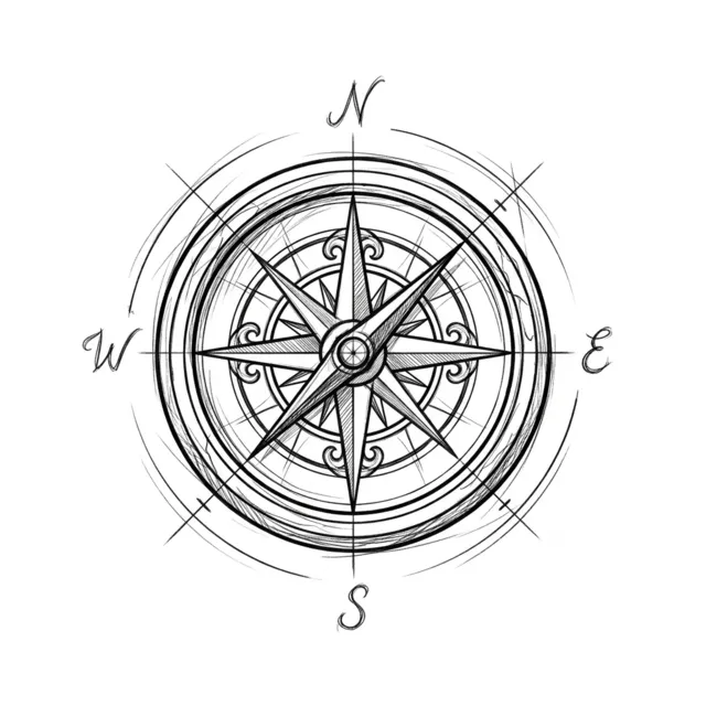 Sketch tattoo design: a hand-drawn compass